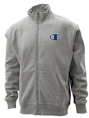 NWT Champion Gray Zip-Up Track Jacket with Navy & Red Side Stripe, Men’s Medium